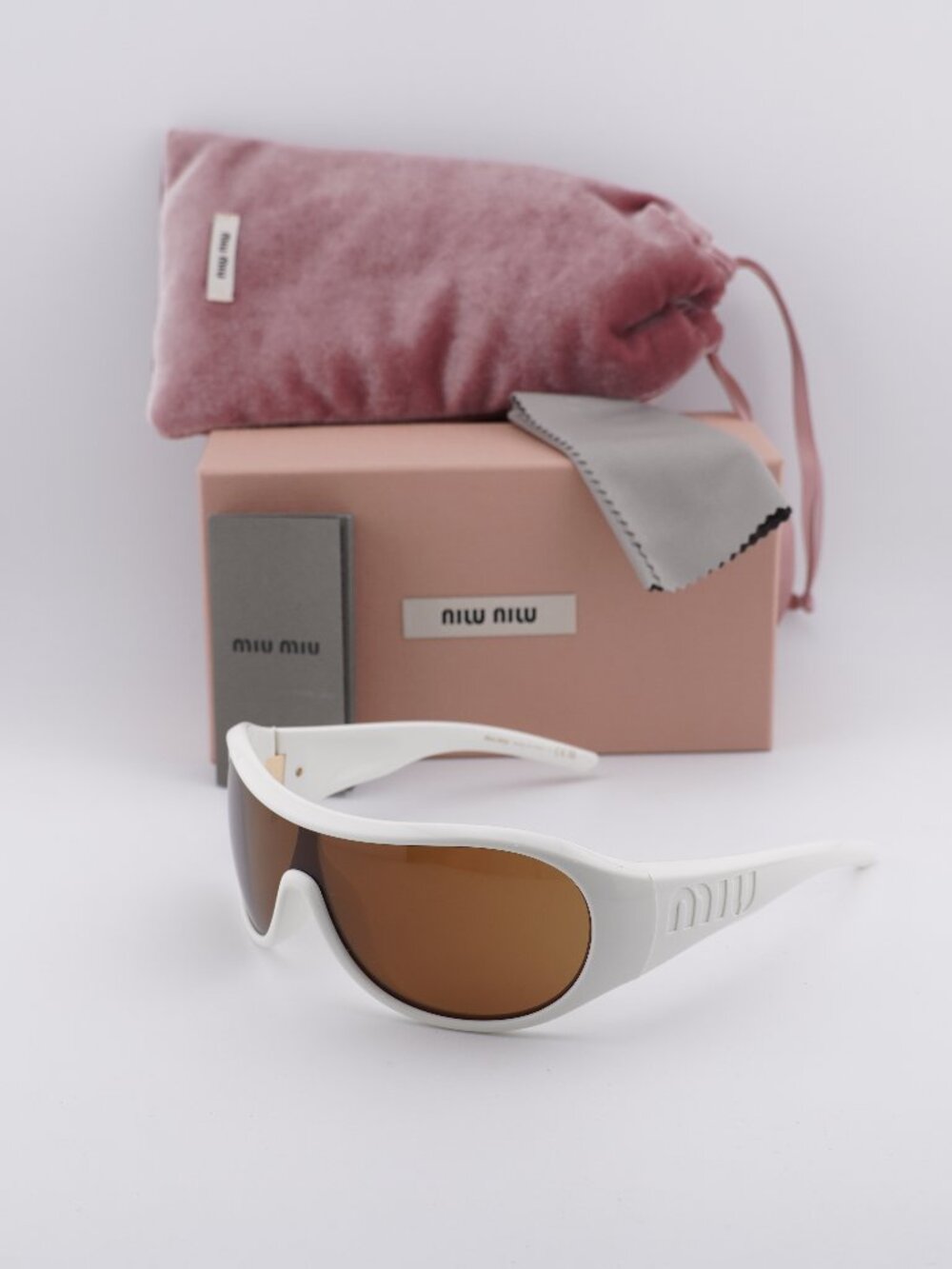 Miu Miu MU B14SU 17K2 0V Shield Sunglasses - White / Bronze